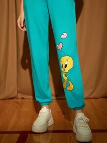 LOONEY TUNES X SHEIN Cartoon Graphic Joggers - Mint Blue - View 6