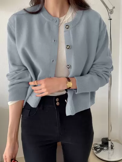 DAZY 1 件休闲纯色短款开衫，秋冬，长袖上衣，秋季女装夹克