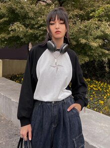 DAZY 撞色插肩袖T恤 - 黑與白 - 查看 7