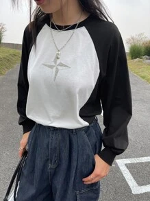 DAZY 撞色插肩袖T恤 - 黑與白 - 查看 8