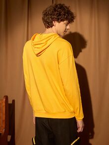 LOONEY TUNES X SHEIN Men Letter and Cartoon Graphic Drawstring Hoodie - Mustard Yellow - View 4