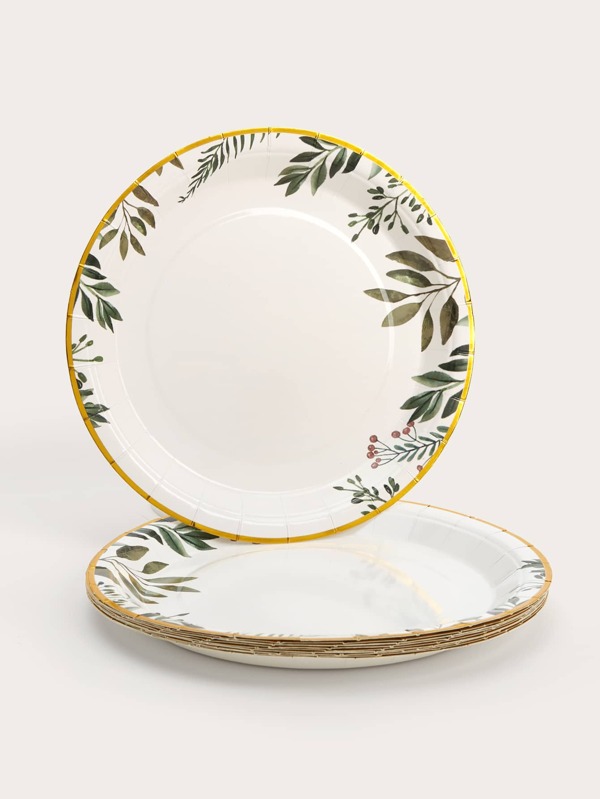 12Piece/Set Disposable Dinner Plates, 7/9 Inch Sage Green Leaf Paper