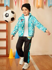 LOONEY TUNES X SHEIN Cậu bé Tween Thêu Hoạt hình Dây kéo Áo khoác - Xanh và trắng - Xem 5