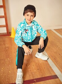 LOONEY TUNES X SHEIN Cậu bé Tween Thêu Hoạt hình Dây kéo Áo khoác - Xanh và trắng - Xem 8