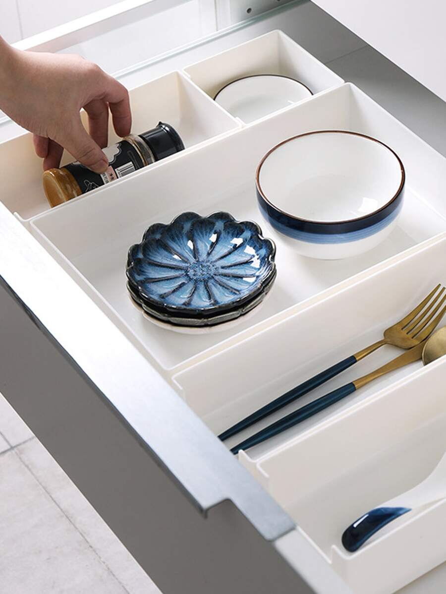 1pc Solid Drawer Storage Box, White Plastic Drawer Divider Box For Home - White - View 1