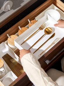 1pc Solid Drawer Storage Box, White Plastic Drawer Divider Box For Home - White - View 5