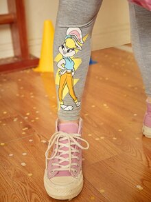 LOONEY TUNES X SHEIN Chicas Leggings con capucha con estampado de conejo bajo con fruncido - Multicolor - Ver 5
