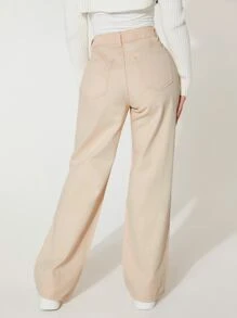 SHEIN PETITE Butterfly Print Ripped Straight Leg Jeans - Khaki - View 2