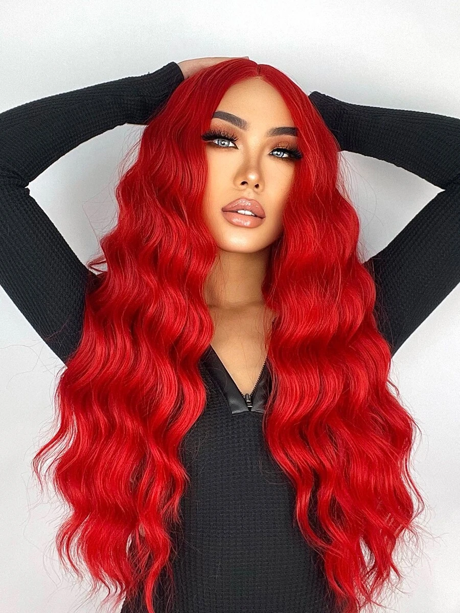 Thêm 30Inch Dài Tổng Hợp Lượn Sóng Phần Giữa 4X4 Tóc Giả Cosplay Hàng Ngày Hóa Trang Halloween Gothic Tóc Giả Dành Cho Nữ