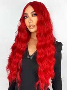 Thêm 30Inch Dài Tổng Hợp Lượn Sóng Phần Giữa 4X4 Tóc Giả Cosplay Hàng Ngày Hóa Trang Halloween Gothic Tóc Giả Dành Cho Nữ - Đỏ - Xem 5