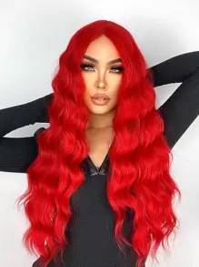 Thêm 30Inch Dài Tổng Hợp Lượn Sóng Phần Giữa 4X4 Tóc Giả Cosplay Hàng Ngày Hóa Trang Halloween Gothic Tóc Giả Dành Cho Nữ - Đỏ - Xem 6