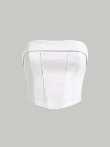 SHEIN MOD Zip Back PU Leather Tube Top - White - View 1
