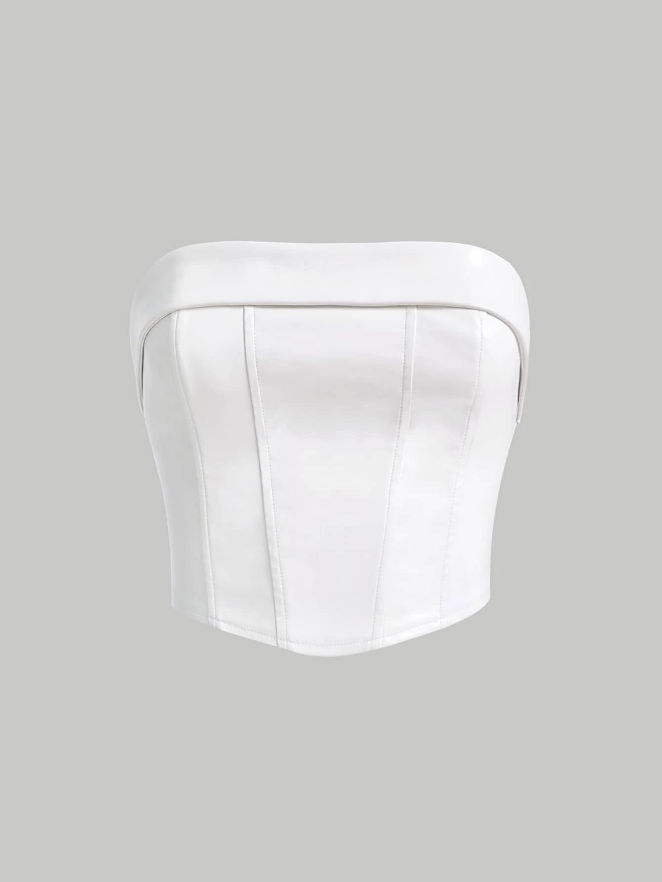 SHEIN MOD Zip Back PU Leather Tube Top - White - View 1