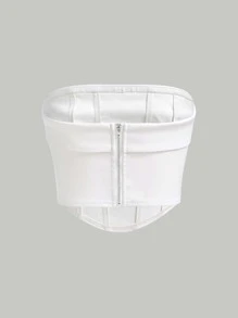 SHEIN MOD Zip Back PU Leather Tube Top - White - View 2