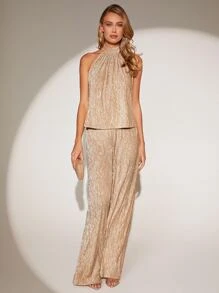 BizChic Áo hai dây & Quần ống rộng Trang phục làm việc - Rượu sâm banh - Xem 3