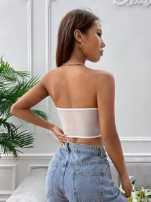 SHEIN BAE Contrast Lace Bustier Crop Tube Top - White - View 2