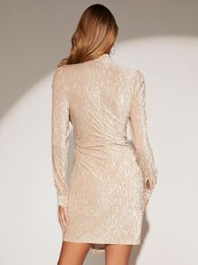 BizChic Keyhole Neck Wrap Dress - Beige - View 2