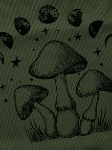 ROMWE Fairycore Mushroom Print Contrast Lace Cami Top - Army Green - View 5