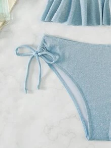 SHEIN Ruffle Hem Tie Side Bikini Set Summer Beach - Baby Blue - View 5