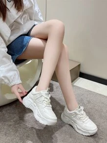 Lace-up Front Chunky Sneakers - Beige - View 3