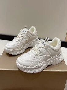 Lace-up Front Chunky Sneakers - Beige - View 5