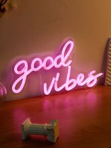 1 件 Good Vibes LED 霓虹灯，绿色霓虹灯剪影壁灯，游戏室装饰，家居装饰，生日礼物，墙壁艺术，小夜灯，USB 供电，带开关 - 粉色 - 查看 3