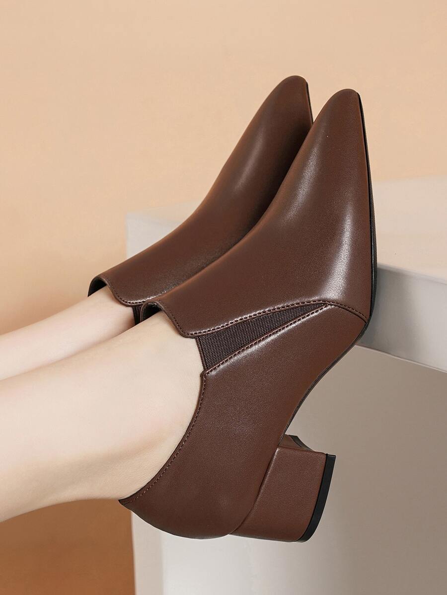 Scarpe col tacco medio a punta per donna, nuove calzature casual da ufficio per primavera e autunno, eleganti, con tacco largo - Castano - Visualizzare 1