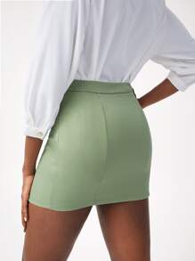 ELISA MESSI Falda bajo con abertura con diseño de botón - Verde Lima - Ver 2