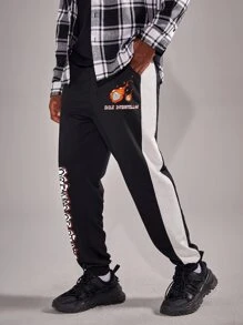 ROMWE MEN Guys Stone Letter Graphic Sweatpants - Black and White - View 4