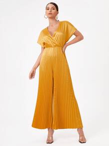 Innovante 交疊領百褶闊腿連體褲