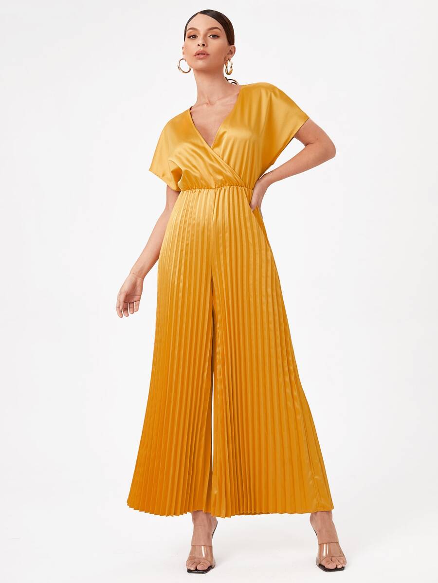 Innovante 交疊領百褶闊腿連體褲