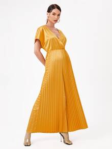 Innovante 交疊領百褶闊腿連體褲