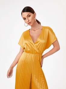 Innovante 交疊領百褶闊腿連體褲