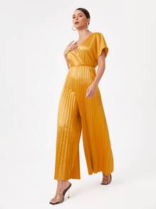 Innovante 交疊領百褶闊腿連體褲