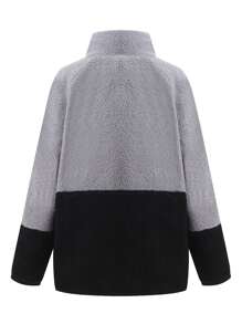 Men Colourblock Zip Up Teddy Coat - Multicolor - View 2