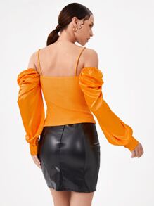 Innovante 挖肩燈籠袖上衣 - 橘色 - 查看 2