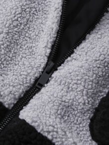 Men Colourblock Zip Up Teddy Coat - Multicolor - View 8