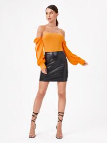 Innovante 挖肩燈籠袖上衣 - 橘色 - 查看 6
