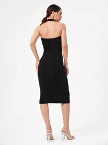 Innovante Designer Crisscross Halter Neck Bodycon Sweater Dress, Festival - Black - View 2