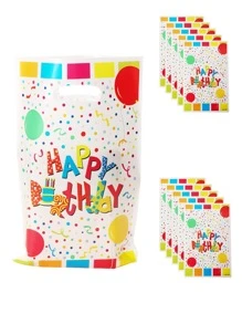 10 件装派对礼品袋节日糖果袋，带有彩虹色生日快乐图案，塑料，圣诞节 - 彩色 - 查看 1