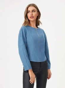 Eun Solid Zip Up Raglan Sleeve Jacket - Dusty Blue - View 4