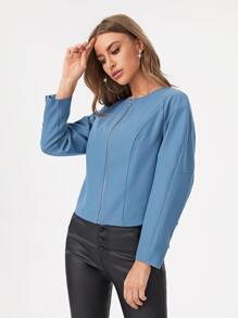 Eun Solid Zip Up Raglan Sleeve Jacket - Dusty Blue - View 5