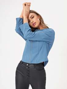 Eun Solid Zip Up Raglan Sleeve Jacket - Dusty Blue - View 6