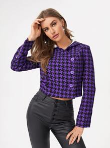 Eun 千鳥格印花前紐扣連帽夾克 - 彩色 - 查看 1