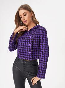 Eun 千鳥格印花前紐扣連帽夾克 - 彩色 - 查看 3