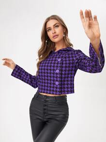 Eun 千鳥格印花前紐扣連帽夾克 - 彩色 - 查看 5