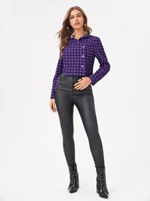 Eun 千鳥格印花前紐扣連帽夾克 - 彩色 - 查看 6