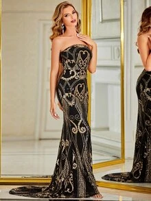 YISIKADO Mermaid Hem Sequin Tube Formal Dress - Multicolor - View 5