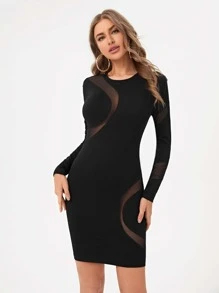 TZC Designer Mesh Insert Bodycon Dress - Black - View 1