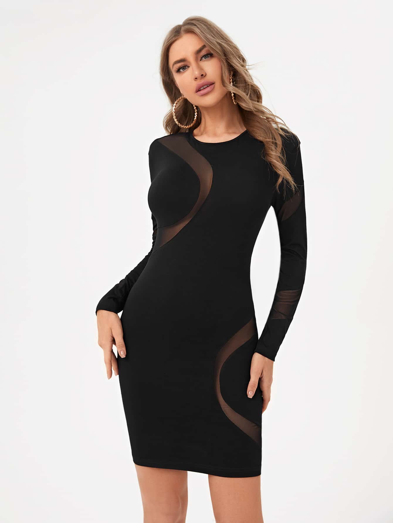 TZC Designer Mesh Insert Bodycon Dress - Black - View 1